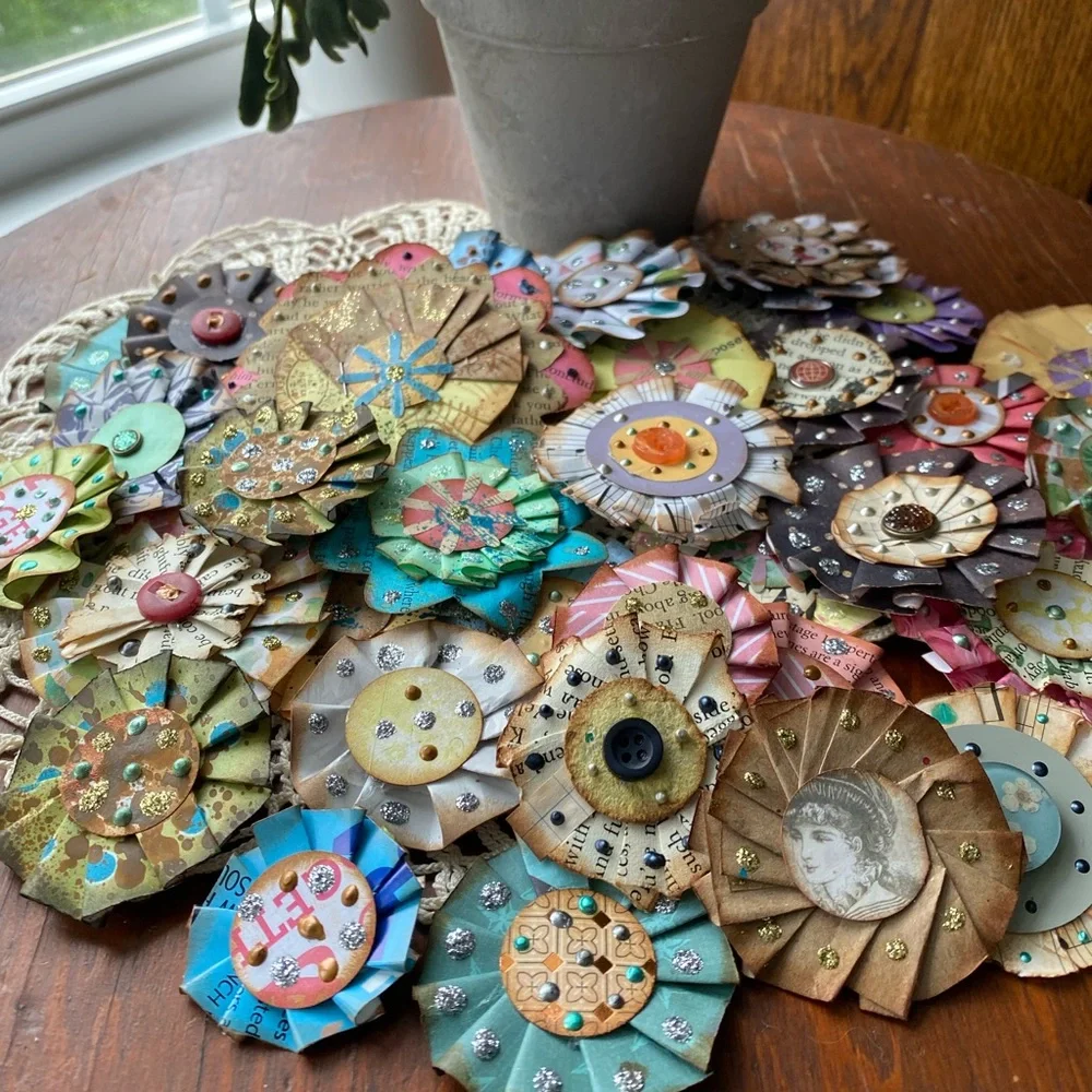 NEW!! Handcrafted Embellished Paper Flowers.